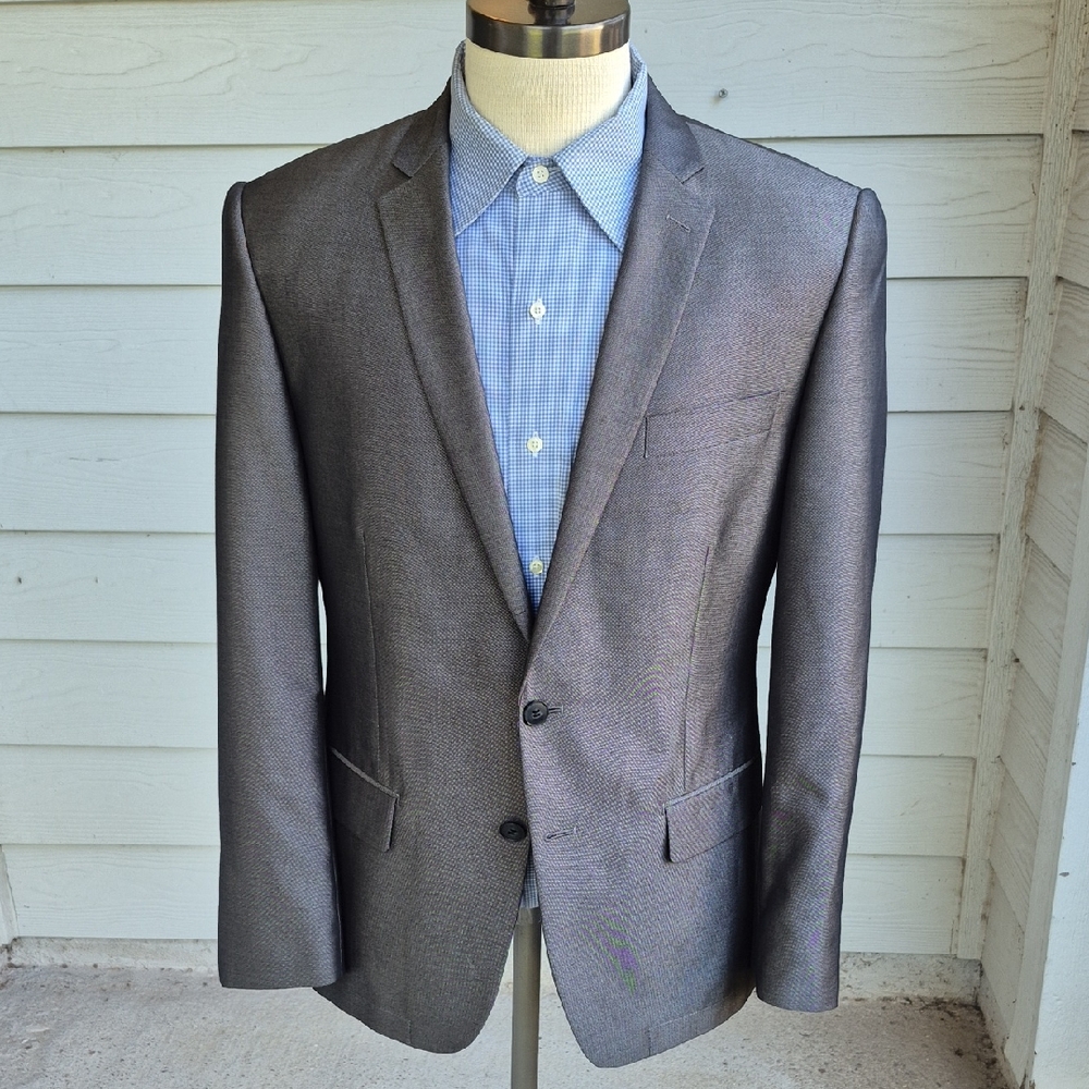 JOHN VARVATOS Metallic Grey Weave Wool Blend Mens Sz 40 R Sport Coat Blazer